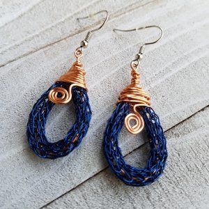 Wire Viking Knit Blue & Copper Earrings Handmade